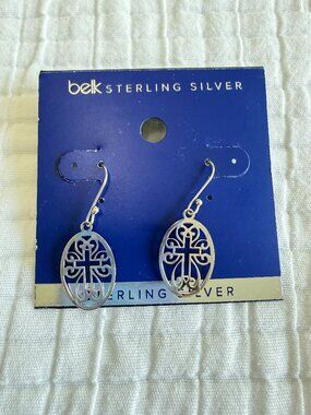 Belk Sterling Silver Cross Dangle Earrings Religious Filigree Drop Earrings New